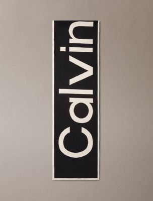 bufanda de punto jacquard con logo de algodón black de mujeres calvin klein