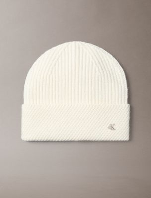 beige mütze aus wollgemisch mit monogramm für damen - calvin klein