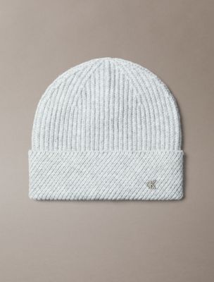 grey wool blend monogram beanie for women calvin klein