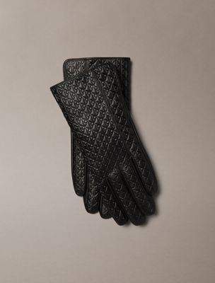 gants tactiles en cuir doux avec logo black pour femmes calvin klein