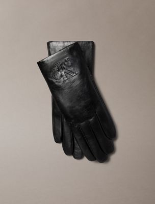 black soft nappa leather touchscreen gloves for women calvin klein