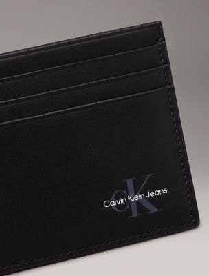 na black leather cardholder for men calvin klein jeans