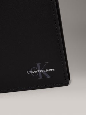 na black leather slimfold wallet for men calvin klein jeans