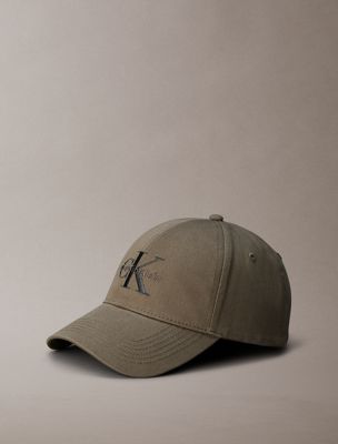 beige kappe aus twill mit monogramm-logo-stickerei für herren - calvin klein