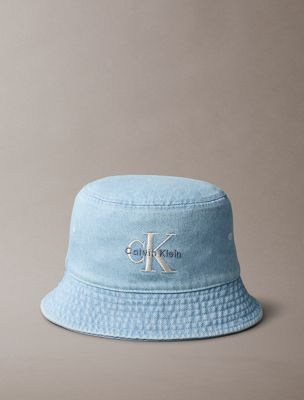 blue bucket hat aus denim mit monogramm-stickerei für herren - calvin klein