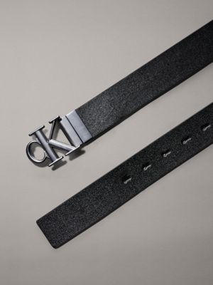 black / black/matte gunmetal leather reversible logo belt for men calvin klein jeans