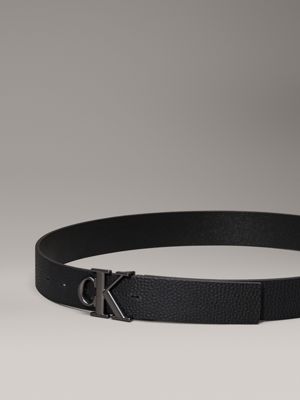 black / black/matte gunmetal leather reversible logo belt for men calvin klein jeans