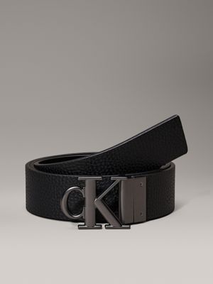 black / black/matte gunmetal leather reversible logo belt for men calvin klein jeans