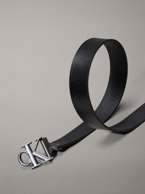 black / black/matte gunmetal leather reversible logo belt for men calvin klein jeans