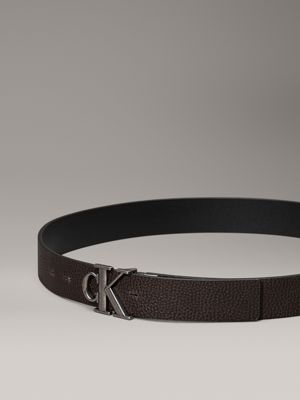 black/bitter brown/antique silver leather reversible logo belt for men calvin klein jeans