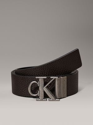 black/bitter brown/antique silver leather reversible logo belt for men calvin klein jeans