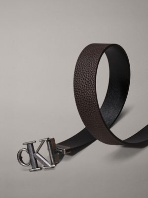 black/bitter brown/antique silver leather reversible logo belt for men calvin klein jeans