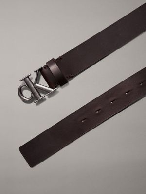 bitter brown/antique silver leather belt for men calvin klein jeans