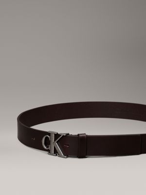 bitter brown/antique silver leather belt for men calvin klein jeans