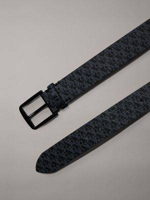 black aop/black leather logo belt for men calvin klein jeans