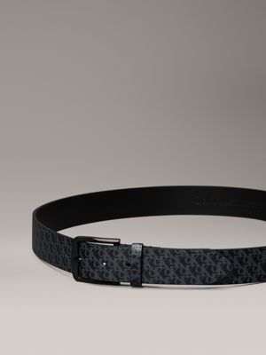 black aop/black leather logo belt for men calvin klein jeans