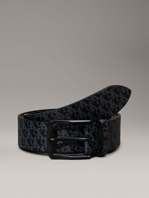 black aop/black leather logo belt for men calvin klein jeans