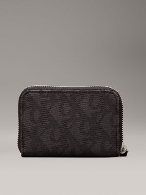 na black logo jacquard zip around wallet for women calvin klein jeans