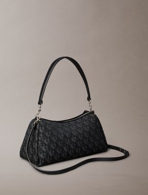 na black schultertasche mit logo-jacquardmuster für damen - calvin klein jeans