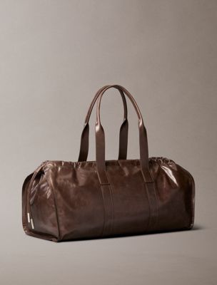 chocolate brown leather duffle bag for women calvin klein jeans