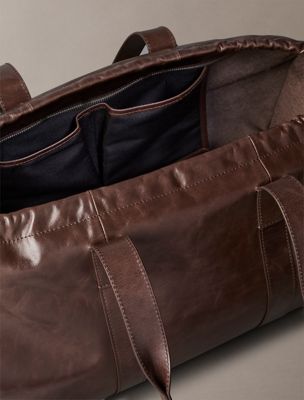 chocolate brown leather duffle bag for women calvin klein jeans