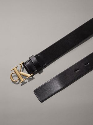 black/tumbled gold leather logo belt for women calvin klein jeans