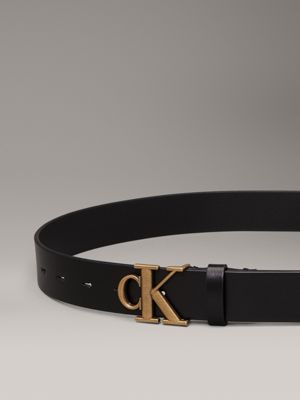 black/tumbled gold leather logo belt for women calvin klein jeans