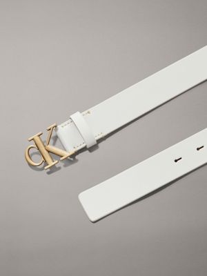 silver birch/tumbled gold leather logo belt for women calvin klein jeans