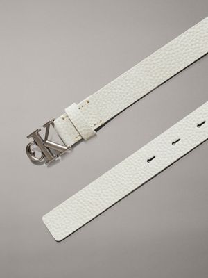 silver birch / tumbled pewter leather logo belt for women calvin klein jeans