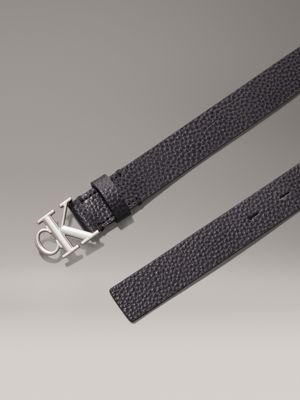 na black / pewter leather logo belt for women calvin klein jeans