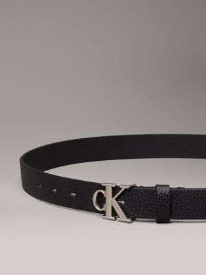 na black / pewter leather logo belt for women calvin klein jeans