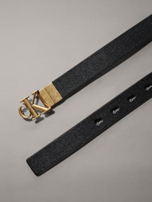 na black / crockery / tumbled gold reversible leather logo belt for women calvin klein jeans