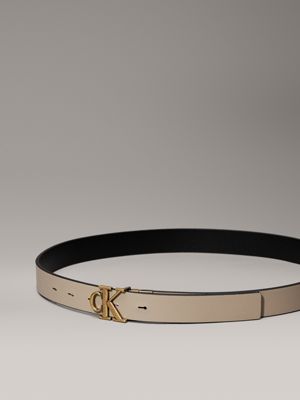 na black / crockery / tumbled gold reversible leather logo belt for women calvin klein jeans