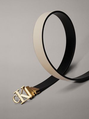 na black / crockery / tumbled gold reversible leather logo belt for women calvin klein jeans