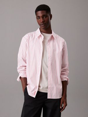 red relaxed striped shirt for men calvin klein