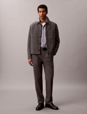 grey cotton stretch slim button-down shirt for men calvin klein