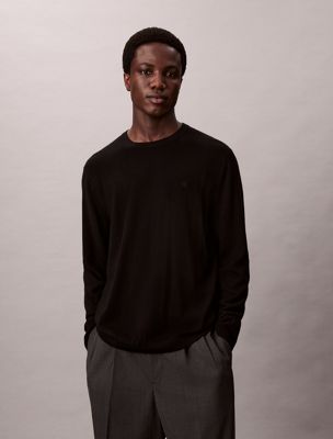 black klassischer pullover aus merinowolle für herren - calvin klein