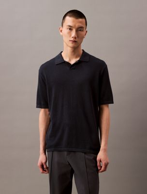 black linen blend short sleeve jumper for men calvin klein