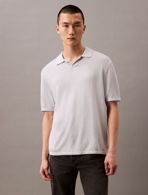 blue linen blend short sleeve jumper for men calvin klein