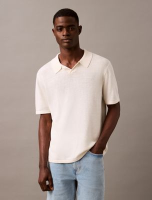 white linen blend short sleeve jumper for men calvin klein