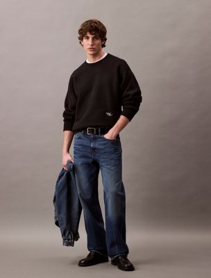 black cotton blend relaxed sweatshirt for men calvin klein