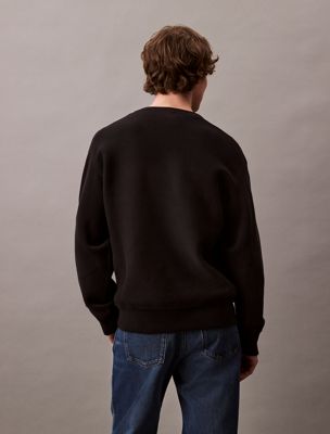 black cotton blend relaxed sweatshirt for men calvin klein