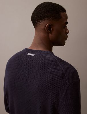 baritone blue textured jumper for men calvin klein