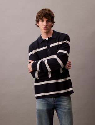 dark sapphire striped relaxed polo for men calvin klein