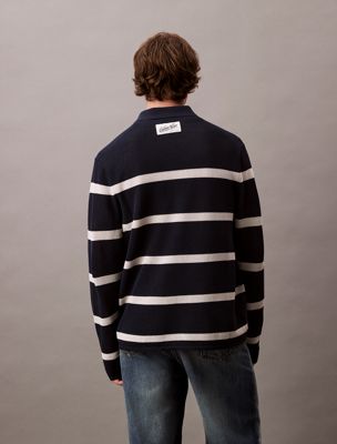 dark sapphire striped relaxed polo for men calvin klein