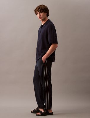 dark sapphire wool blend stretch trousers for men calvin klein