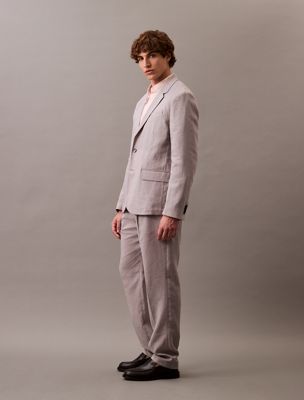 formal gray relaxed travel linen blazer for men calvin klein