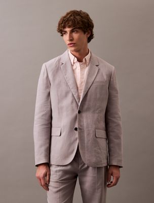 formal gray relaxed travel linen blazer for men calvin klein