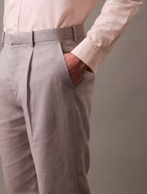 formal gray relaxed linen pleated trousers for men calvin klein