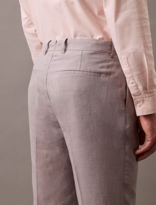 formal gray relaxed linen pleated trousers for men calvin klein